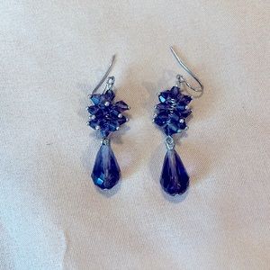 Purple beaded earrings, sterling silver,large bead on bottom.